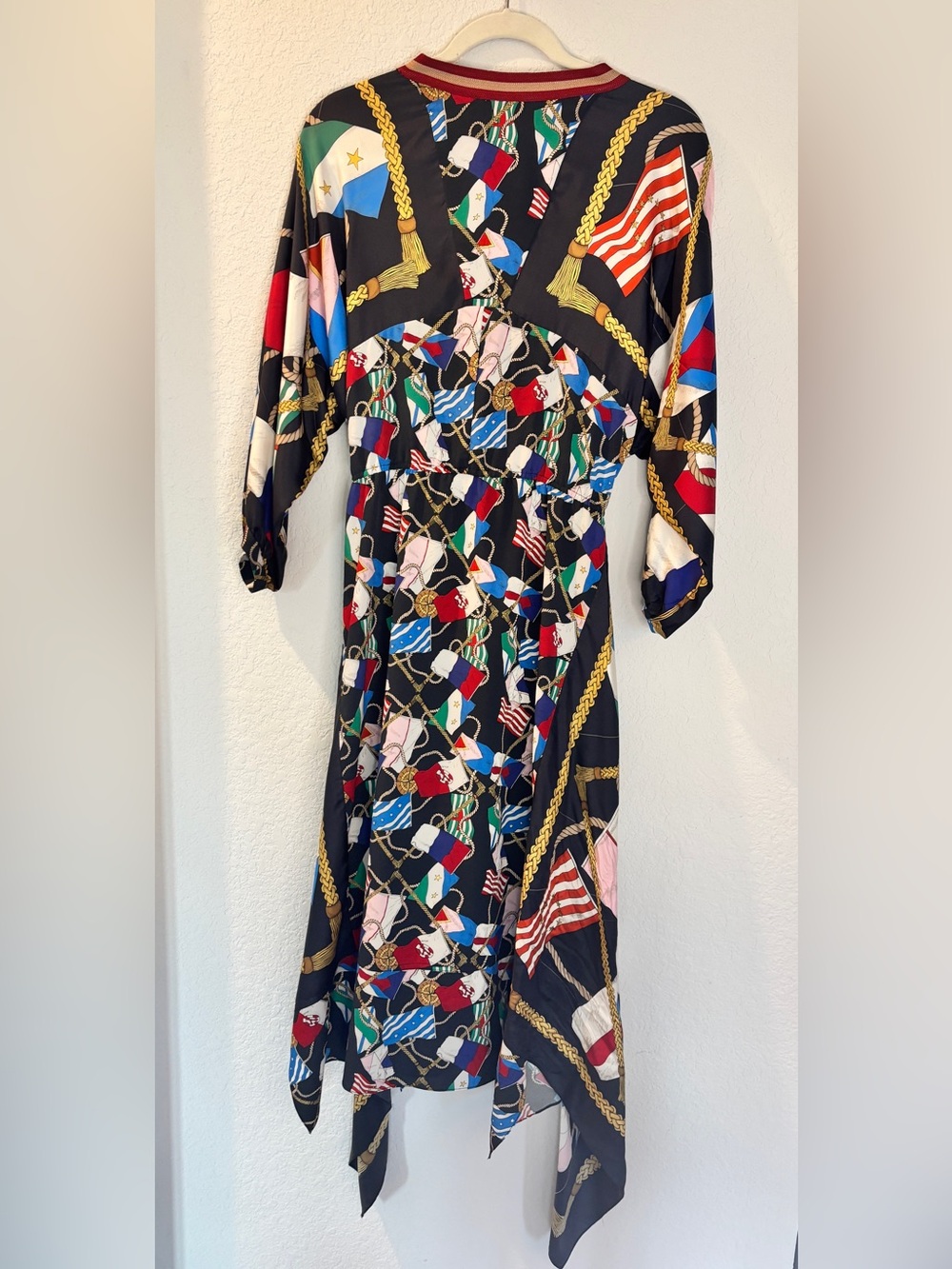 Sandro Paris - Black Multicolor Asymmetrical V-Neck Midi Dress by - Picture 4 of 6